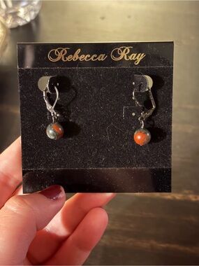 Rebecca Ray Natural Stone Gunmetal Earrings